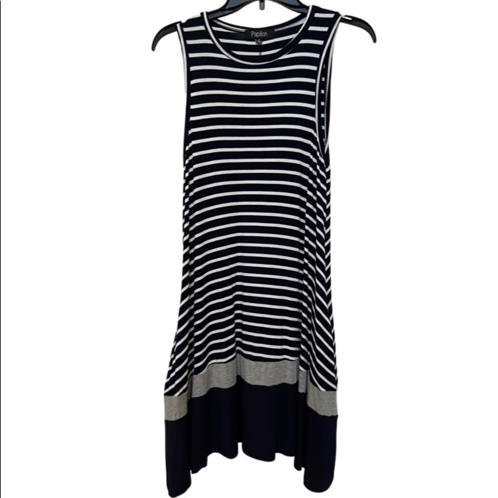 Papillon sleeveless navy white gray dress with pockets Size S